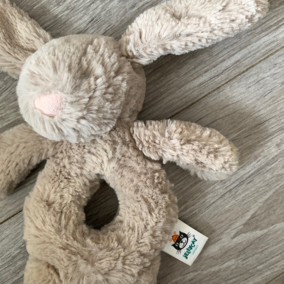 Jellycat Bashful Bunny Lovey Security Blanket AND Bunny Rattle: 2 Beige Plushies - Picture 7 of 7